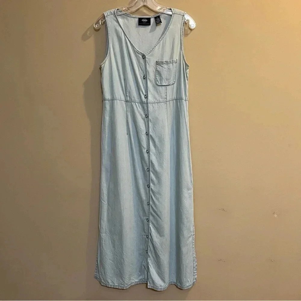 Crazy Horse by Liz Clairborne Women Maxi Denim Blue Jean dress Buttons Sz 8